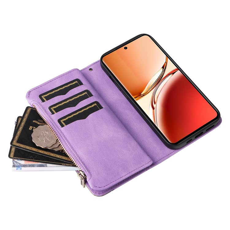 KT Multi-Function Series-5 For Oppo Reno12 F 5G Case Zipper Wallet Leather Phone Cover Stand - Purple