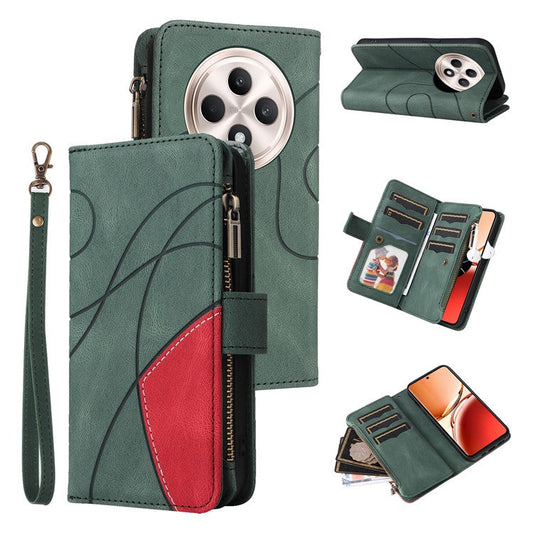 KT Multi-Function Series-5 For Oppo Reno12 F 5G Case Zipper Wallet Leather Phone Cover Stand - Green
