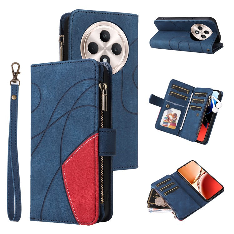 KT Multi-Function Series-5 For Oppo Reno12 F 5G Case Zipper Wallet Leather Phone Cover Stand - Blue