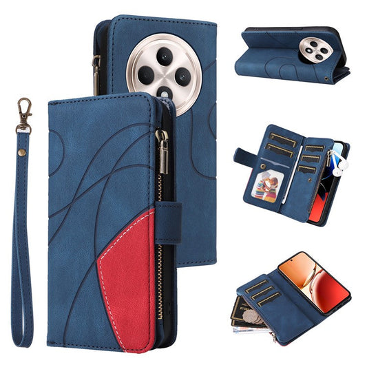 KT Multi-Function Series-5 For Oppo Reno12 F 5G Case Zipper Wallet Leather Phone Cover Stand - Blue