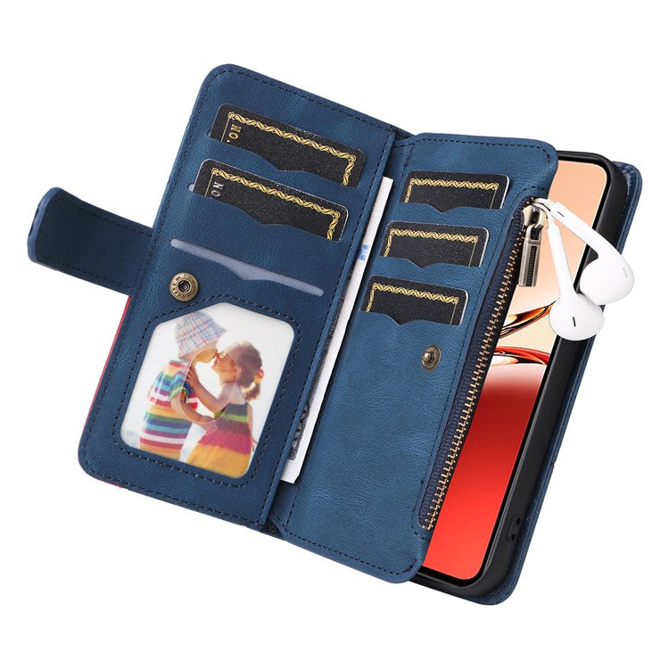 KT Multi-Function Series-5 For Oppo Reno12 F 5G Case Zipper Wallet Leather Phone Cover Stand - Blue