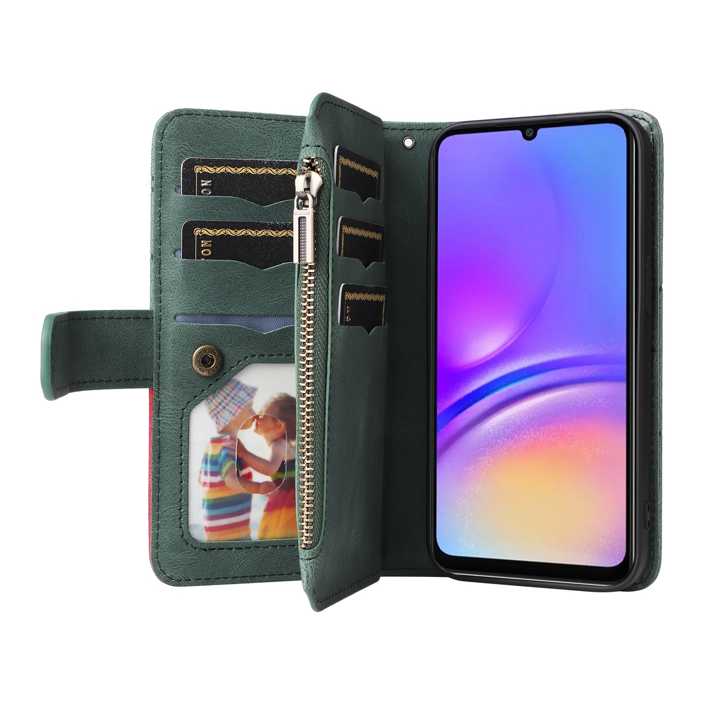 KT Multi-Function Series-5 For Samsung Galaxy A06 Case Zipper Wallet Leather Phone Cover Stand - Green