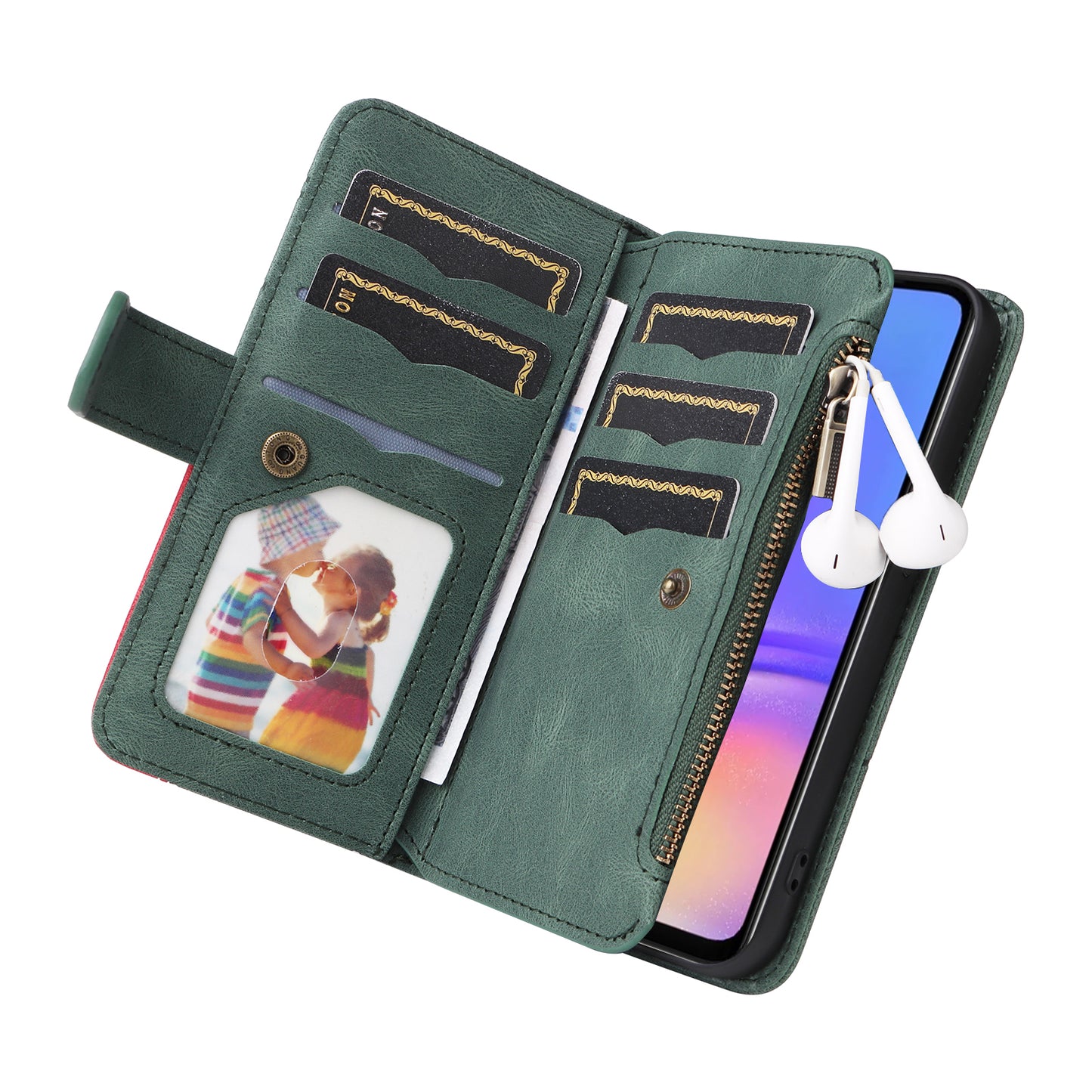 KT Multi-Function Series-5 For Samsung Galaxy A06 Case Zipper Wallet Leather Phone Cover Stand - Green
