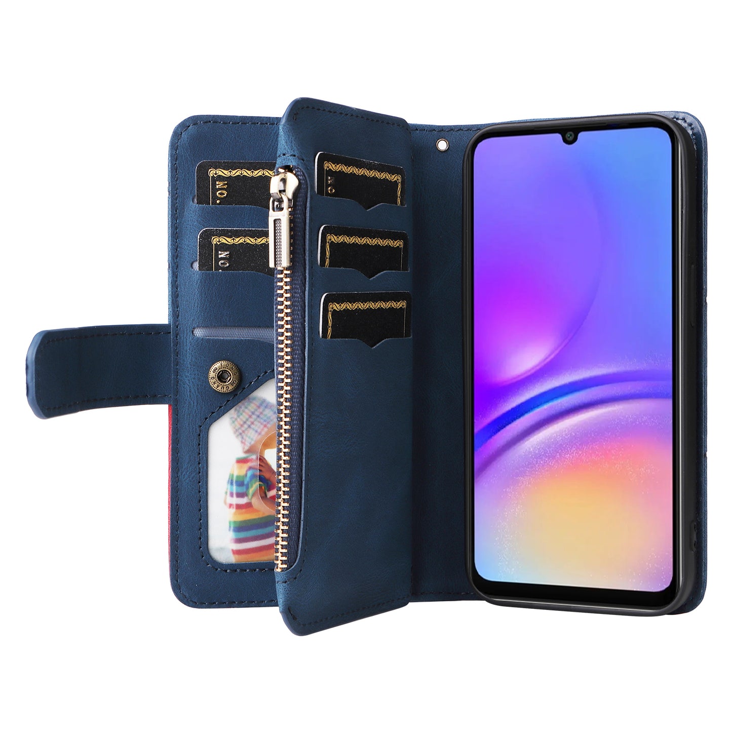 KT Multi-Function Series-5 For Samsung Galaxy A06 Case Zipper Wallet Leather Phone Cover Stand - Blue