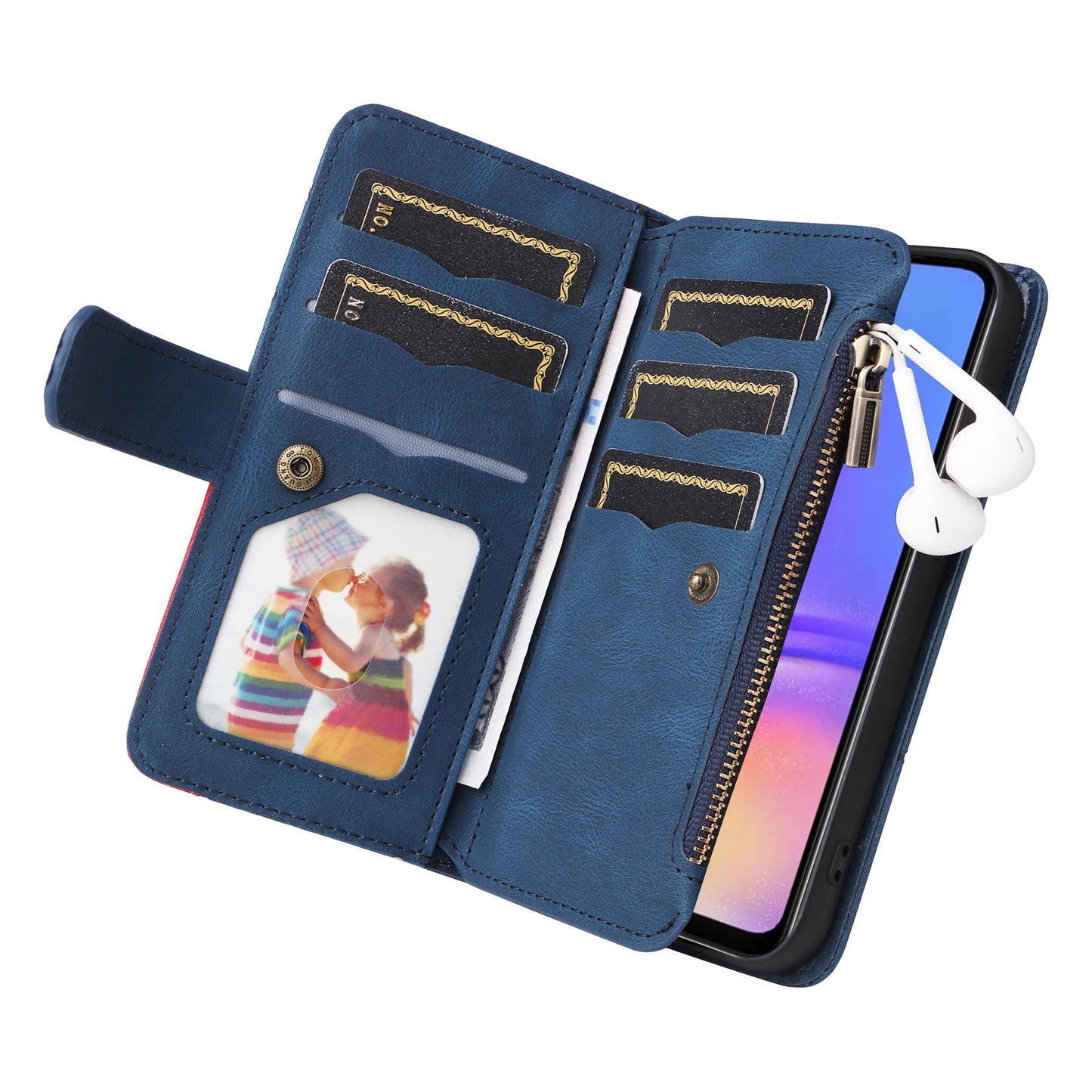 KT Multi-Function Series-5 For Samsung Galaxy A06 Case Zipper Wallet Leather Phone Cover Stand - Blue