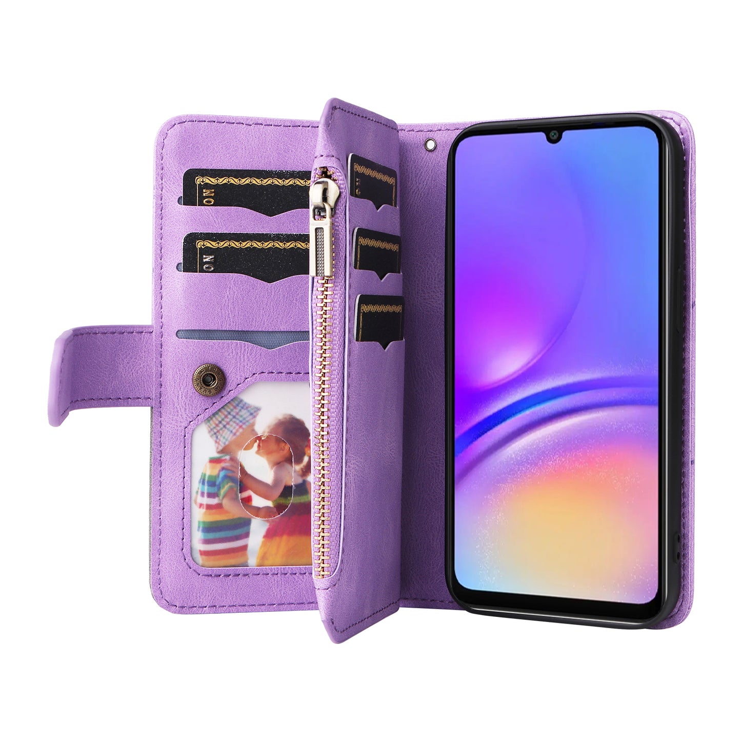 KT Multi-Function Series-5 For Samsung Galaxy A06 Case Zipper Wallet Leather Phone Cover Stand - Purple
