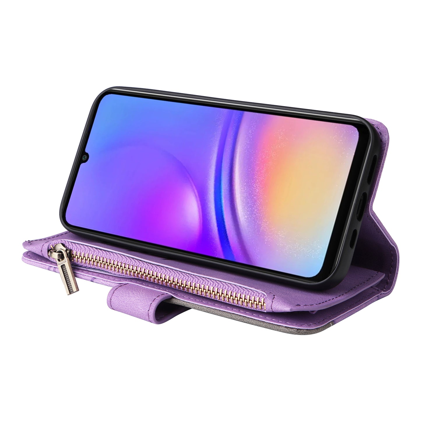 KT Multi-Function Series-5 For Samsung Galaxy A06 Case Zipper Wallet Leather Phone Cover Stand - Purple