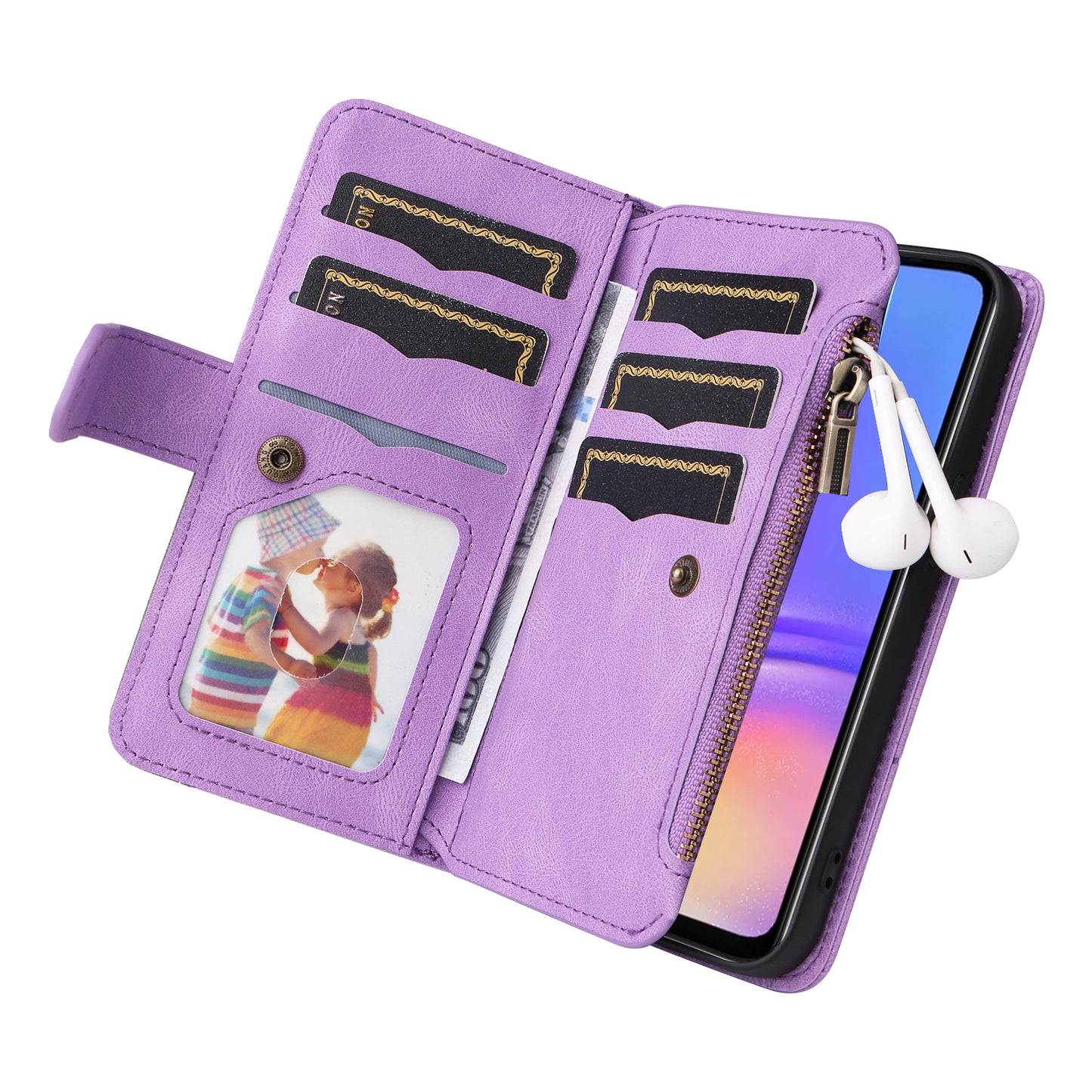 KT Multi-Function Series-5 For Samsung Galaxy A06 Case Zipper Wallet Leather Phone Cover Stand - Purple