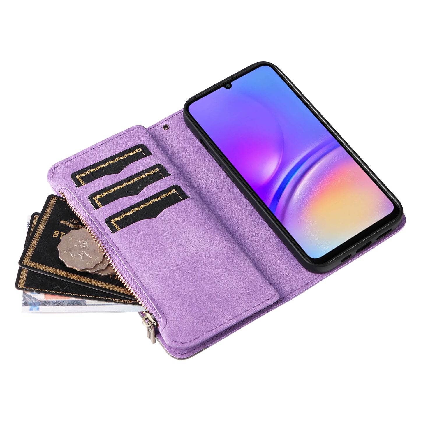 KT Multi-Function Series-5 For Samsung Galaxy A06 Case Zipper Wallet Leather Phone Cover Stand - Purple
