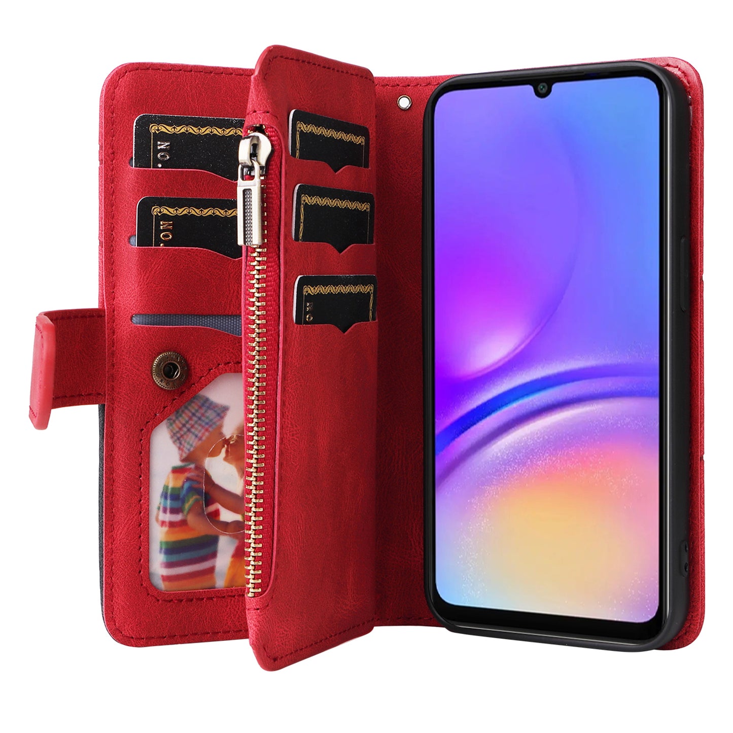 KT Multi-Function Series-5 For Samsung Galaxy A06 Case Zipper Wallet Leather Phone Cover Stand - Red