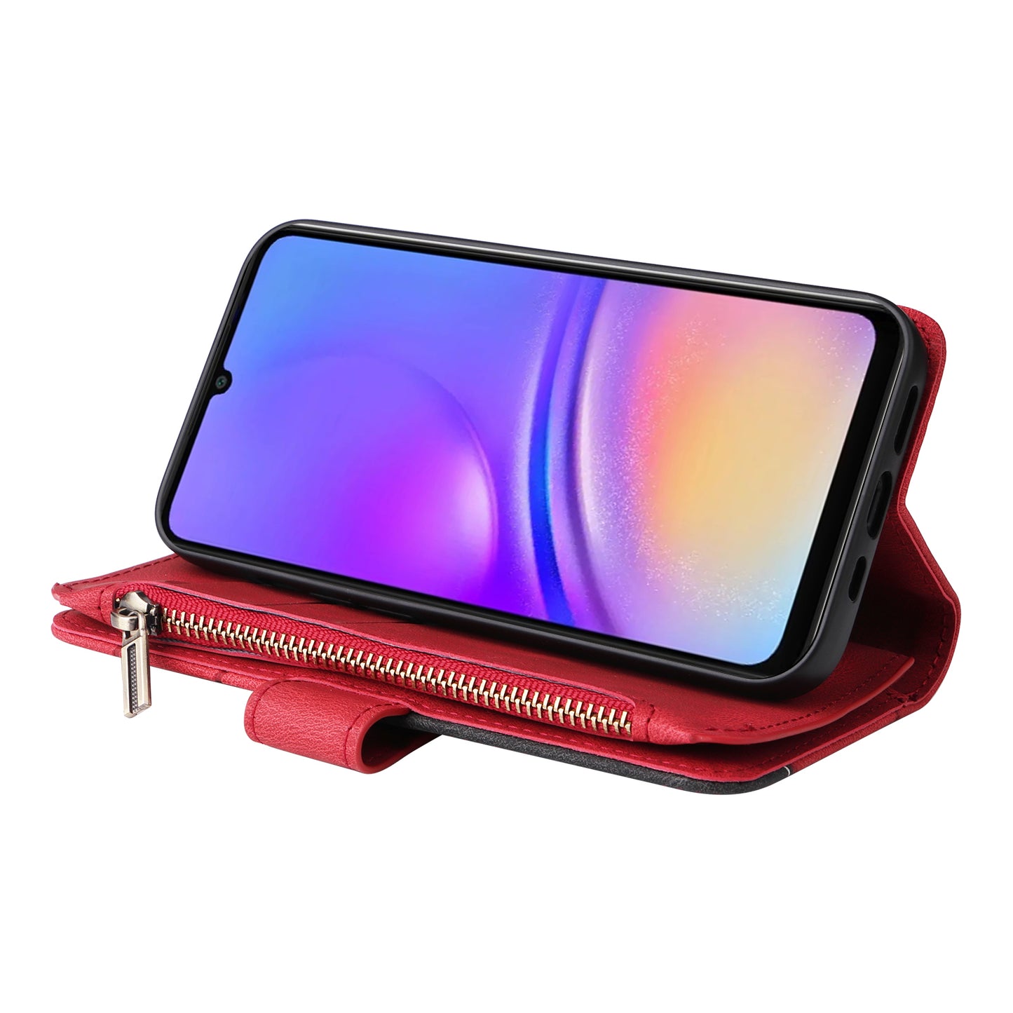 KT Multi-Function Series-5 For Samsung Galaxy A06 Case Zipper Wallet Leather Phone Cover Stand - Red