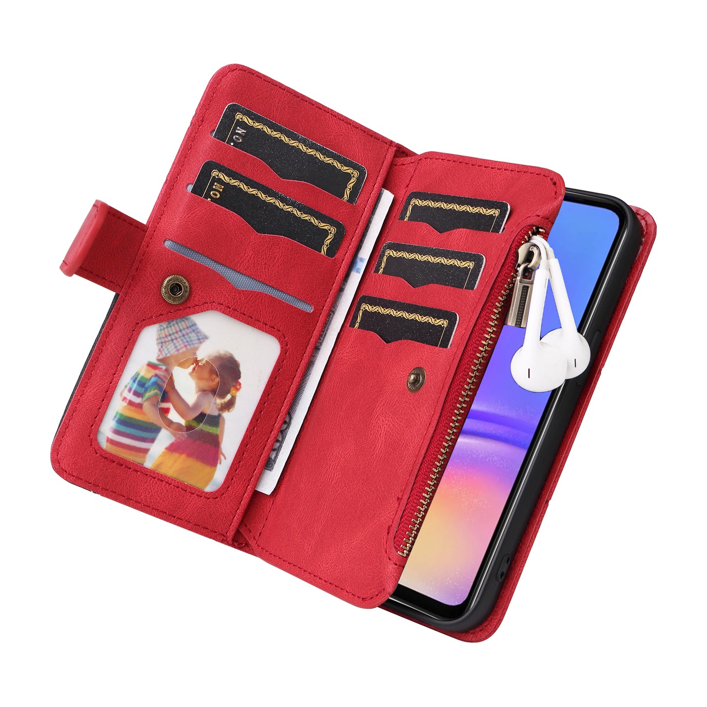 KT Multi-Function Series-5 For Samsung Galaxy A06 Case Zipper Wallet Leather Phone Cover Stand - Red