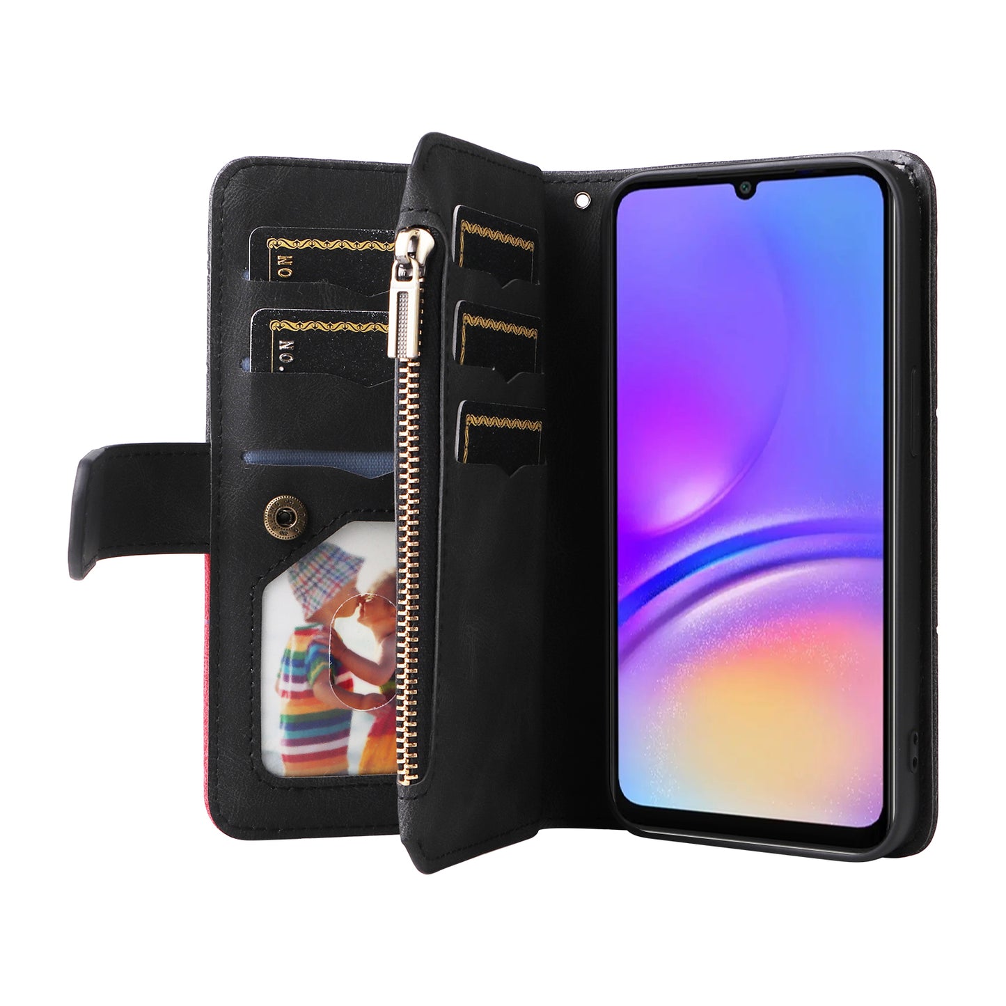 KT Multi-Function Series-5 For Samsung Galaxy A06 Case Zipper Wallet Leather Phone Cover Stand - Black