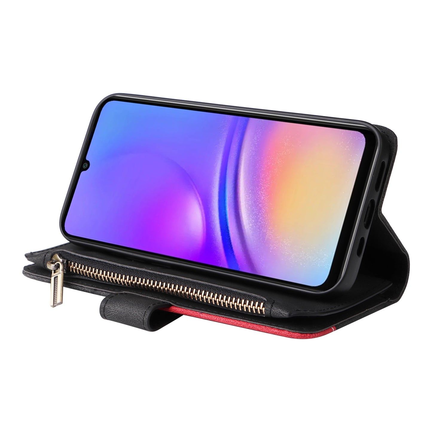 KT Multi-Function Series-5 For Samsung Galaxy A06 Case Zipper Wallet Leather Phone Cover Stand - Black