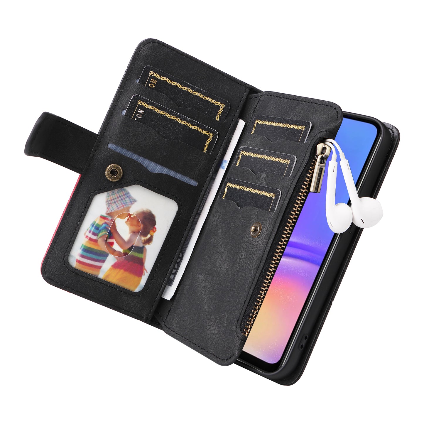 KT Multi-Function Series-5 For Samsung Galaxy A06 Case Zipper Wallet Leather Phone Cover Stand - Black
