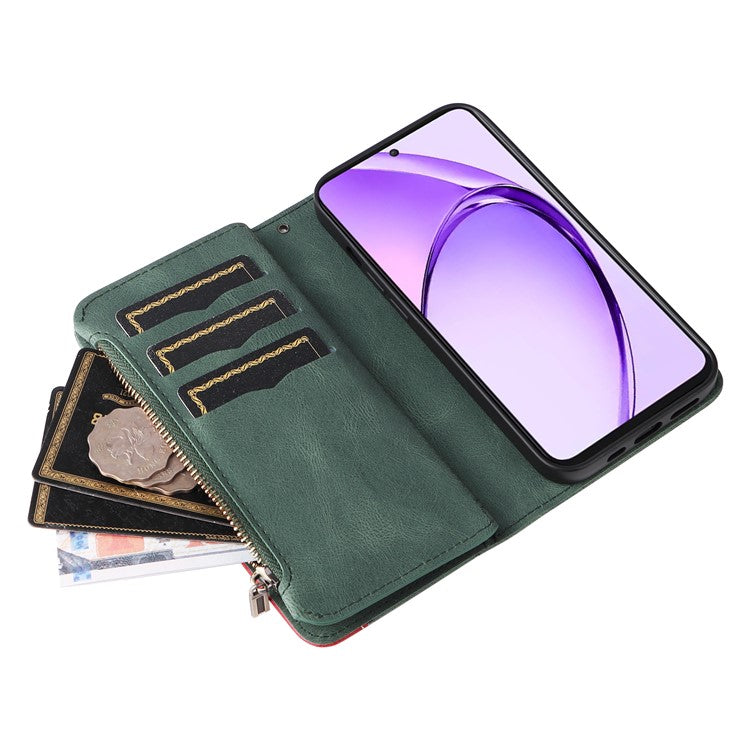 KT Multi-Function Series-5 For Oppo A3 Pro (Global) 5G  /  A3 Pro (India) 5G Case Zipper Wallet Leather Phone Cover Stand - Green