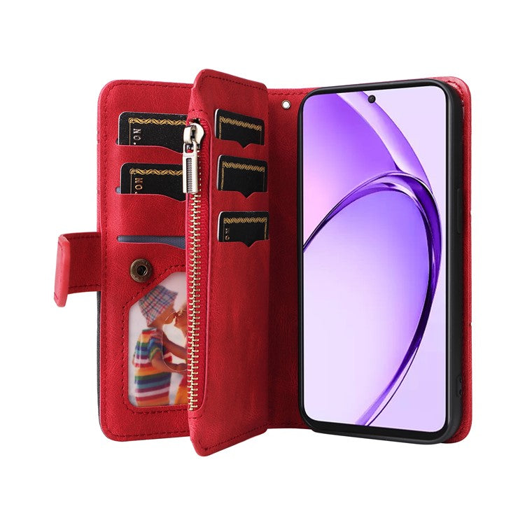 KT Multi-Function Series-5 For Oppo A3 Pro (Global) 5G  /  A3 Pro (India) 5G Case Zipper Wallet Leather Phone Cover Stand - Red