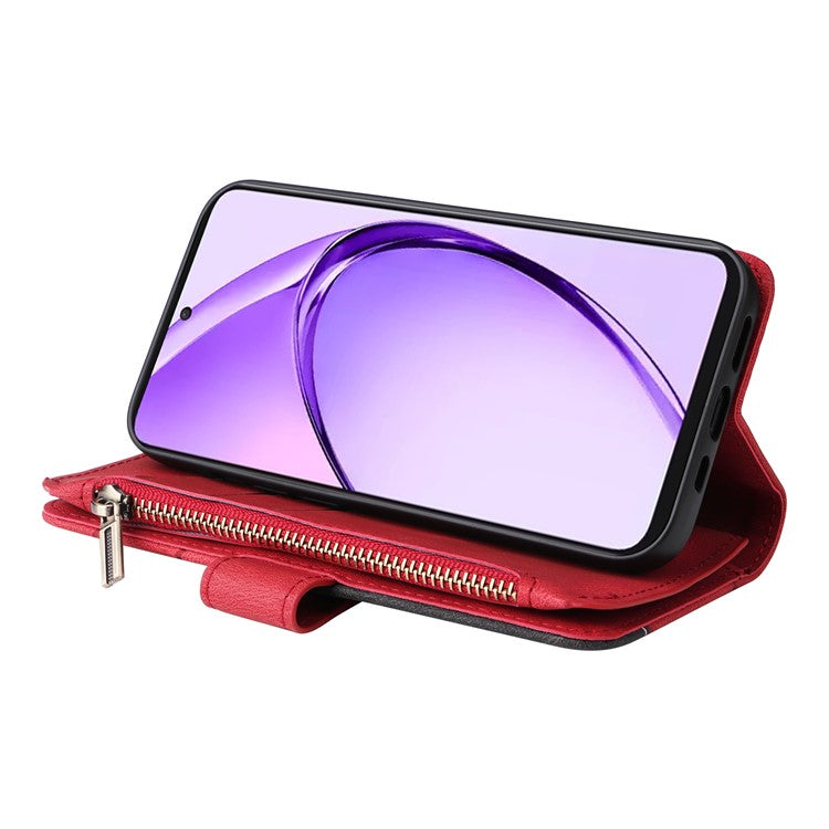 KT Multi-Function Series-5 For Oppo A3 Pro (Global) 5G  /  A3 Pro (India) 5G Case Zipper Wallet Leather Phone Cover Stand - Red