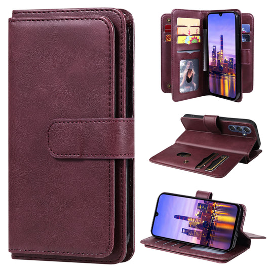 KT Multi-Functional Series-1 For Samsung Galaxy A16 5G / A16 4G Case 10 Card Holder Leather Phone Cover Stand - Wine Red