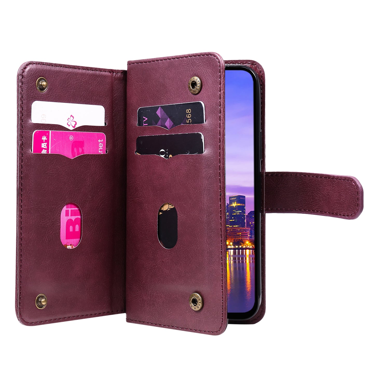 KT Multi-Functional Series-1 For Samsung Galaxy A16 5G / A16 4G Case 10 Card Holder Leather Phone Cover Stand - Wine Red