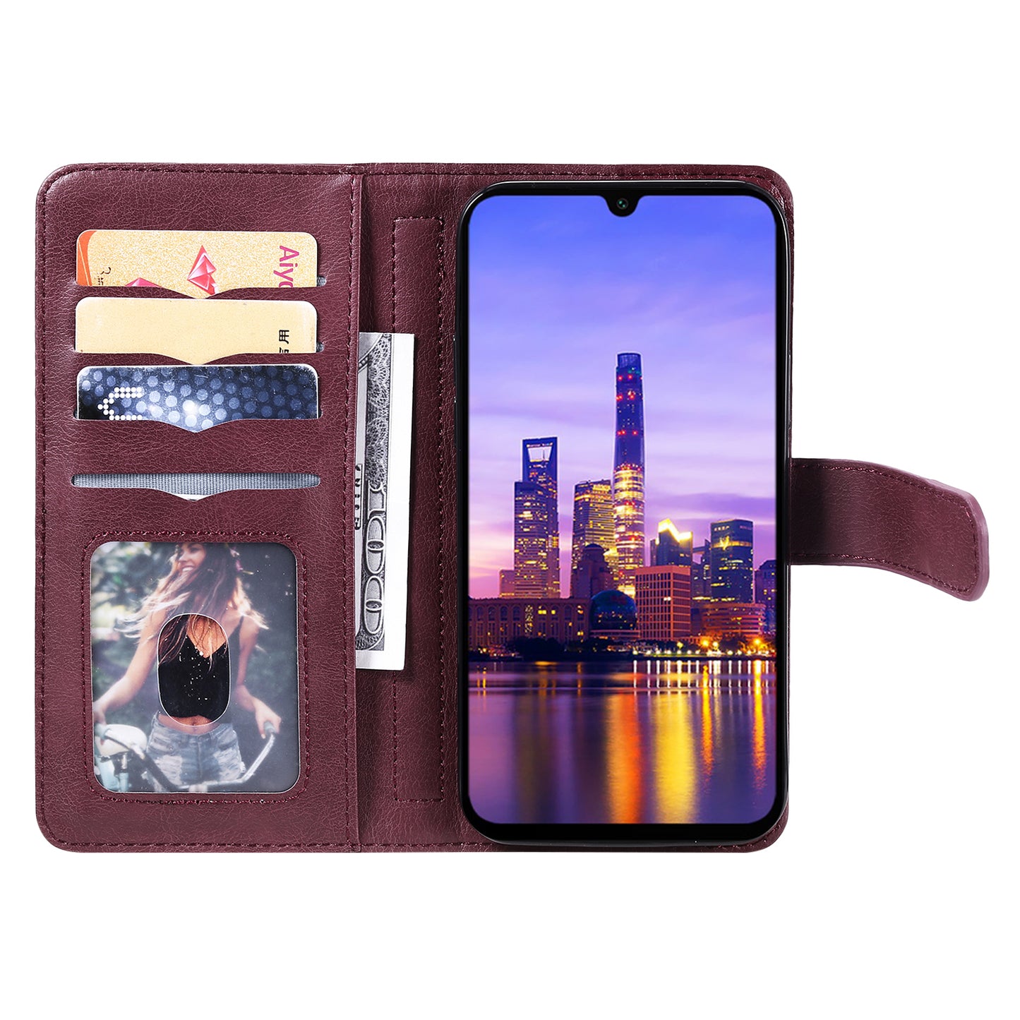 KT Multi-Functional Series-1 For Samsung Galaxy A16 5G / A16 4G Case 10 Card Holder Leather Phone Cover Stand - Wine Red