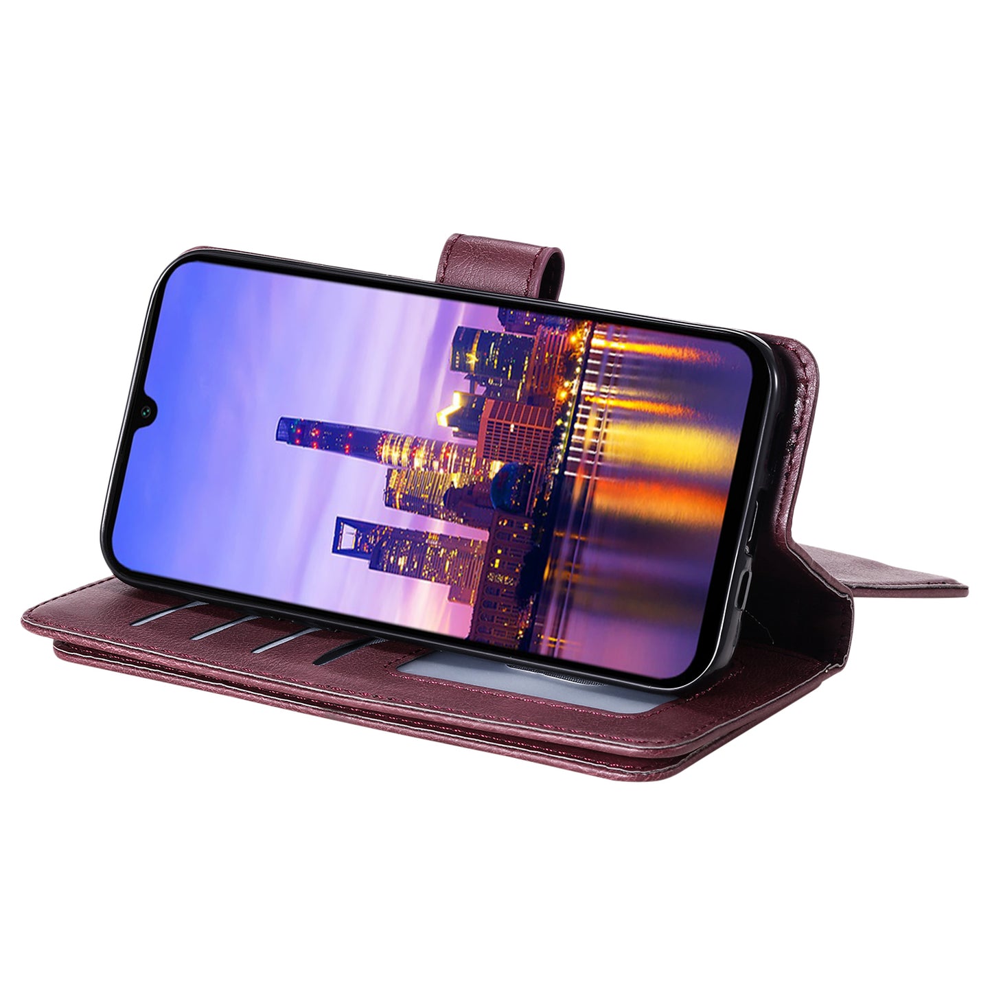 KT Multi-Functional Series-1 For Samsung Galaxy A16 5G / A16 4G Case 10 Card Holder Leather Phone Cover Stand - Wine Red