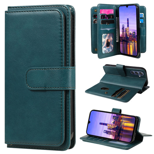 KT Multi-Functional Series-1 For Samsung Galaxy A16 5G / A16 4G Case 10 Card Holder Leather Phone Cover Stand - Green