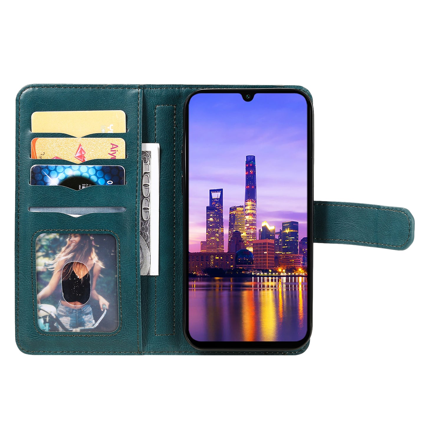 KT Multi-Functional Series-1 For Samsung Galaxy A16 5G / A16 4G Case 10 Card Holder Leather Phone Cover Stand - Green