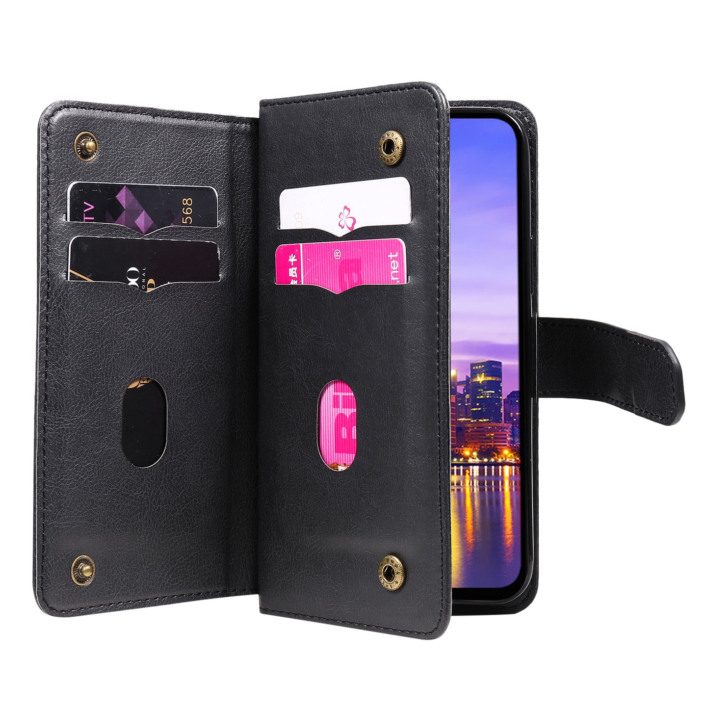 KT Multi-Functional Series-1 For Samsung Galaxy A16 5G / A16 4G Case 10 Card Holder Leather Phone Cover Stand - Black