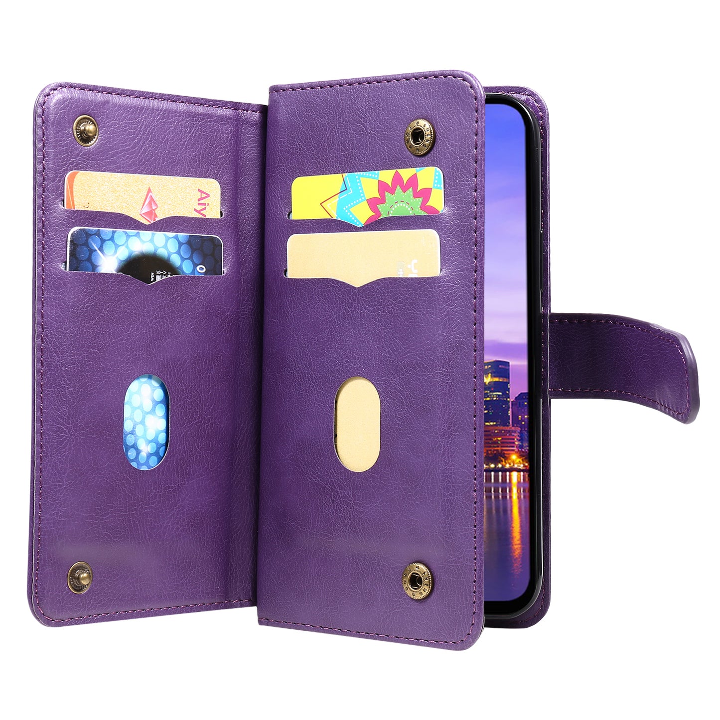 KT Multi-Functional Series-1 For Samsung Galaxy A16 5G / A16 4G Case 10 Card Holder Leather Phone Cover Stand - Purple