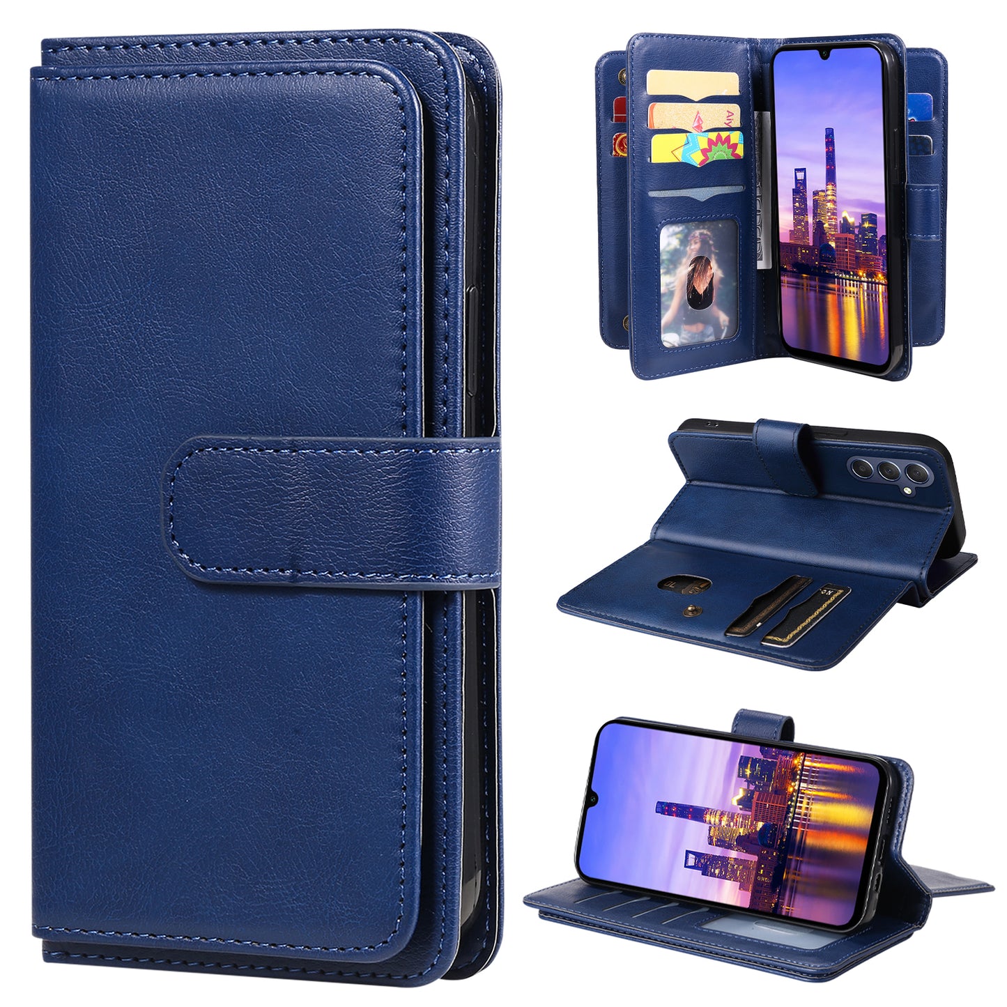 KT Multi-Functional Series-1 For Samsung Galaxy A16 5G / A16 4G Case 10 Card Holder Leather Phone Cover Stand - Blue
