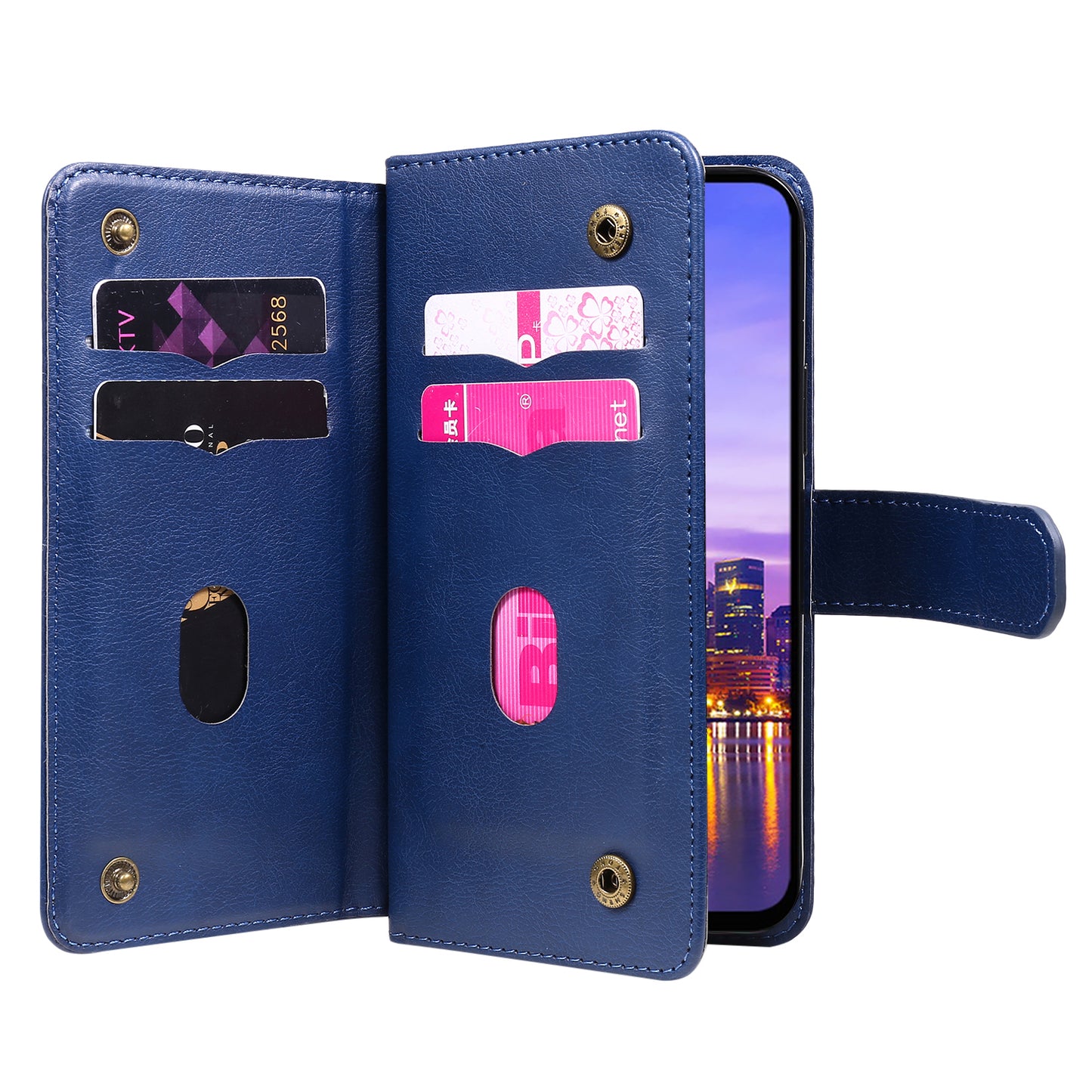 KT Multi-Functional Series-1 For Samsung Galaxy A16 5G / A16 4G Case 10 Card Holder Leather Phone Cover Stand - Blue