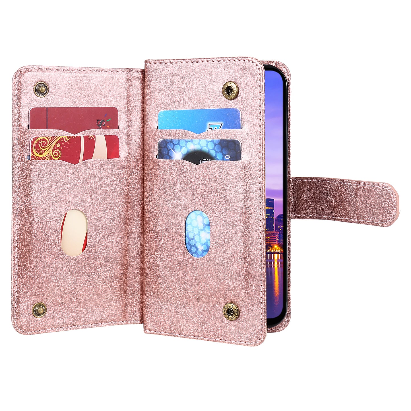 KT Multi-Functional Series-1 For Samsung Galaxy A16 5G / A16 4G Case 10 Card Holder Leather Phone Cover Stand - Rose Gold