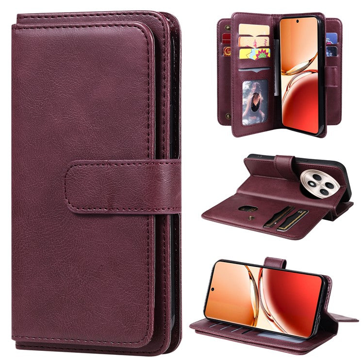 KT Multi-Functional Series-1 For Oppo Reno12 F 5G Case 10 Card Holder Leather Phone Cover Stand - Wine Red