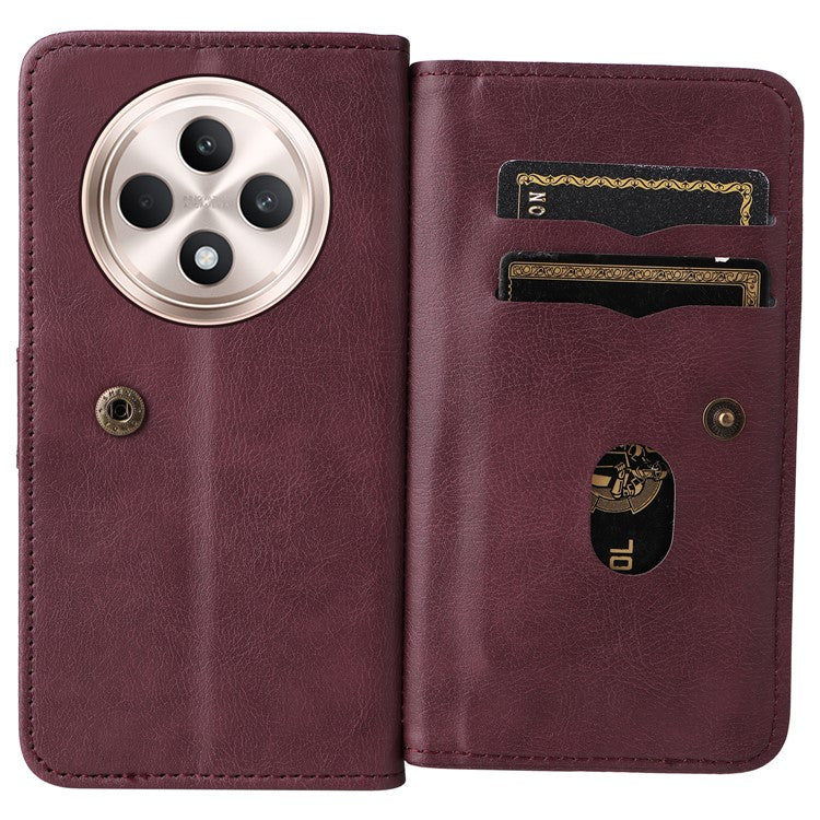 KT Multi-Functional Series-1 For Oppo Reno12 F 5G Case 10 Card Holder Leather Phone Cover Stand - Wine Red
