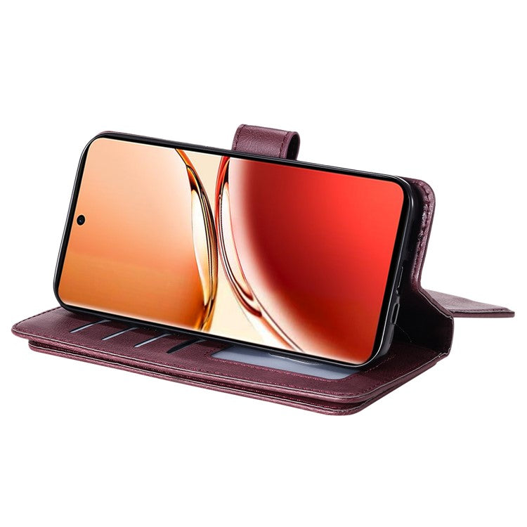 KT Multi-Functional Series-1 For Oppo Reno12 F 5G Case 10 Card Holder Leather Phone Cover Stand - Wine Red