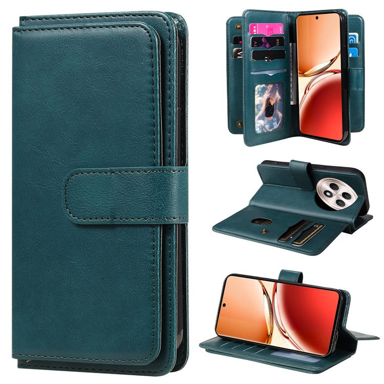 KT Multi-Functional Series-1 For Oppo Reno12 F 5G Case 10 Card Holder Leather Phone Cover Stand - Green