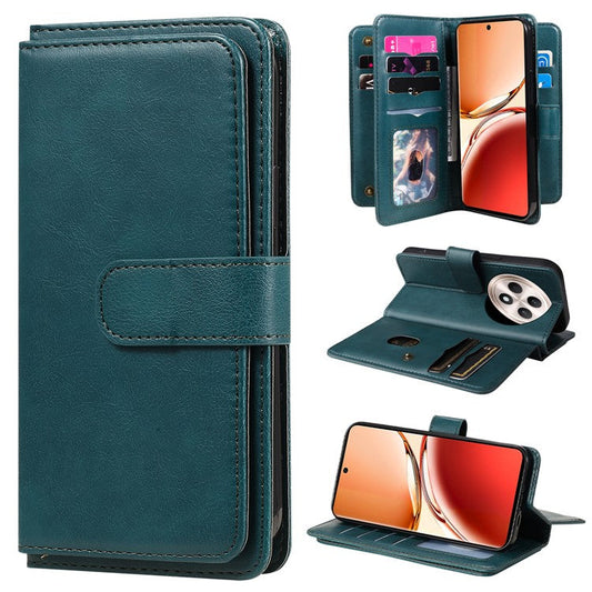 KT Multi-Functional Series-1 For Oppo Reno12 F 5G Case 10 Card Holder Leather Phone Cover Stand - Green