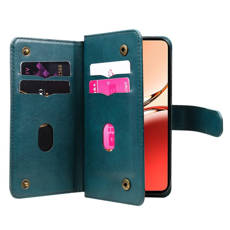 KT Multi-Functional Series-1 For Oppo Reno12 F 5G Case 10 Card Holder Leather Phone Cover Stand - Green