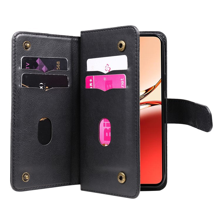KT Multi-Functional Series-1 For Oppo Reno12 F 5G Case 10 Card Holder Leather Phone Cover Stand - Black