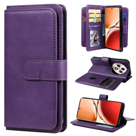 KT Multi-Functional Series-1 For Oppo Reno12 F 5G Case 10 Card Holder Leather Phone Cover Stand - Purple