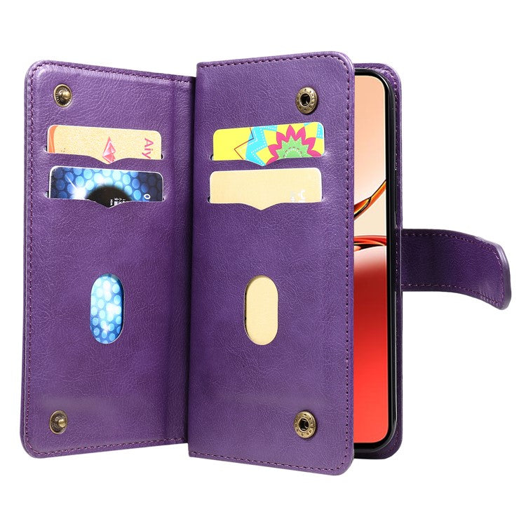 KT Multi-Functional Series-1 For Oppo Reno12 F 5G Case 10 Card Holder Leather Phone Cover Stand - Purple