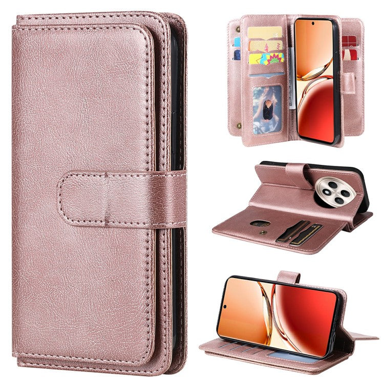 KT Multi-Functional Series-1 For Oppo Reno12 F 5G Case 10 Card Holder Leather Phone Cover Stand - Rose Gold