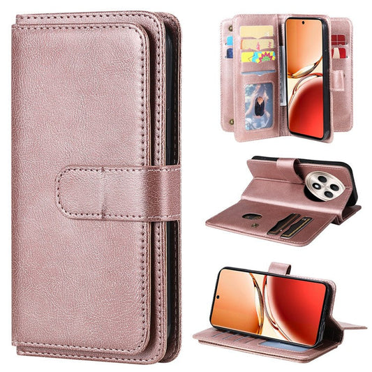 KT Multi-Functional Series-1 For Oppo Reno12 F 5G Case 10 Card Holder Leather Phone Cover Stand - Rose Gold
