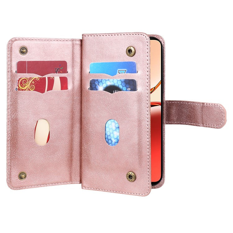 KT Multi-Functional Series-1 For Oppo Reno12 F 5G Case 10 Card Holder Leather Phone Cover Stand - Rose Gold