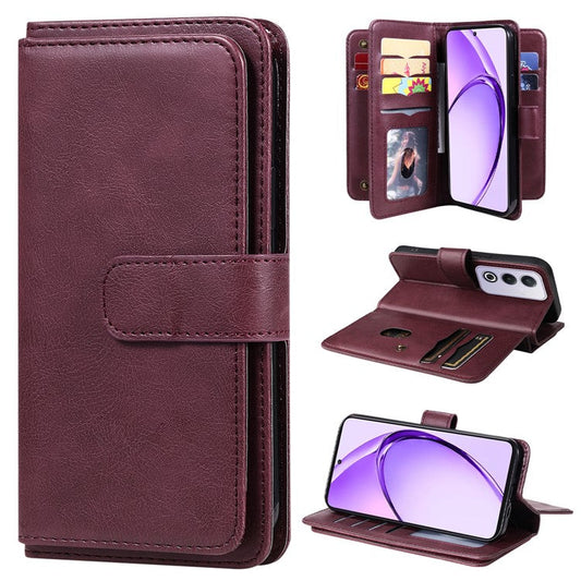 KT Multi-Functional Series-1 For Oppo A3 Pro (Global) 5G  /  A3 Pro (India) 5G Case 10 Card Holder Leather Phone Cover Stand - Wine Red