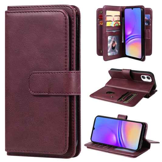 KT Multi-Functional Series-1 For Samsung Galaxy A06 Case 10 Card Holder Leather Phone Cover Stand - Wine Red