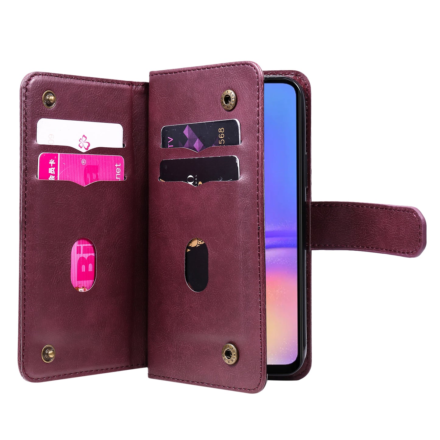 KT Multi-Functional Series-1 For Samsung Galaxy A06 Case 10 Card Holder Leather Phone Cover Stand - Wine Red