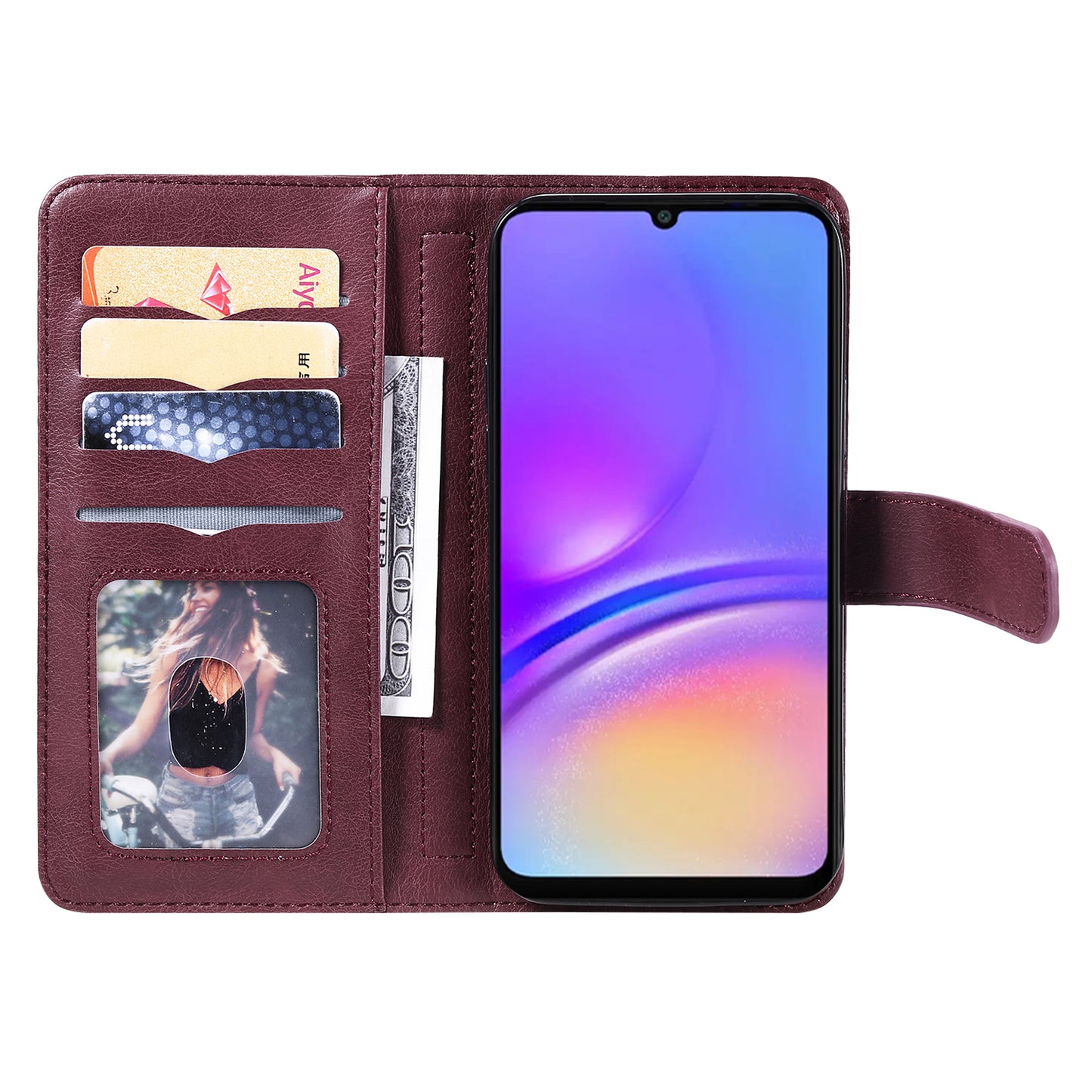 KT Multi-Functional Series-1 For Samsung Galaxy A06 Case 10 Card Holder Leather Phone Cover Stand - Wine Red