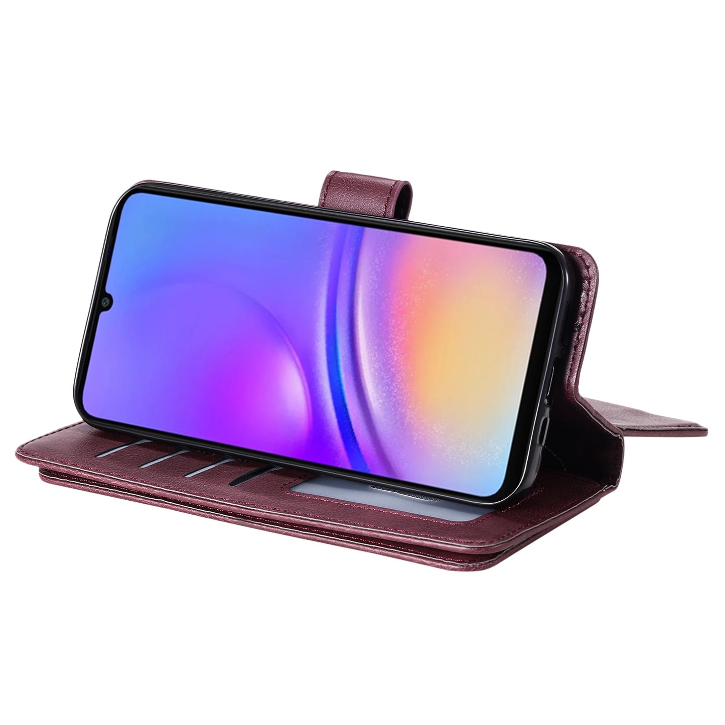 KT Multi-Functional Series-1 For Samsung Galaxy A06 Case 10 Card Holder Leather Phone Cover Stand - Wine Red